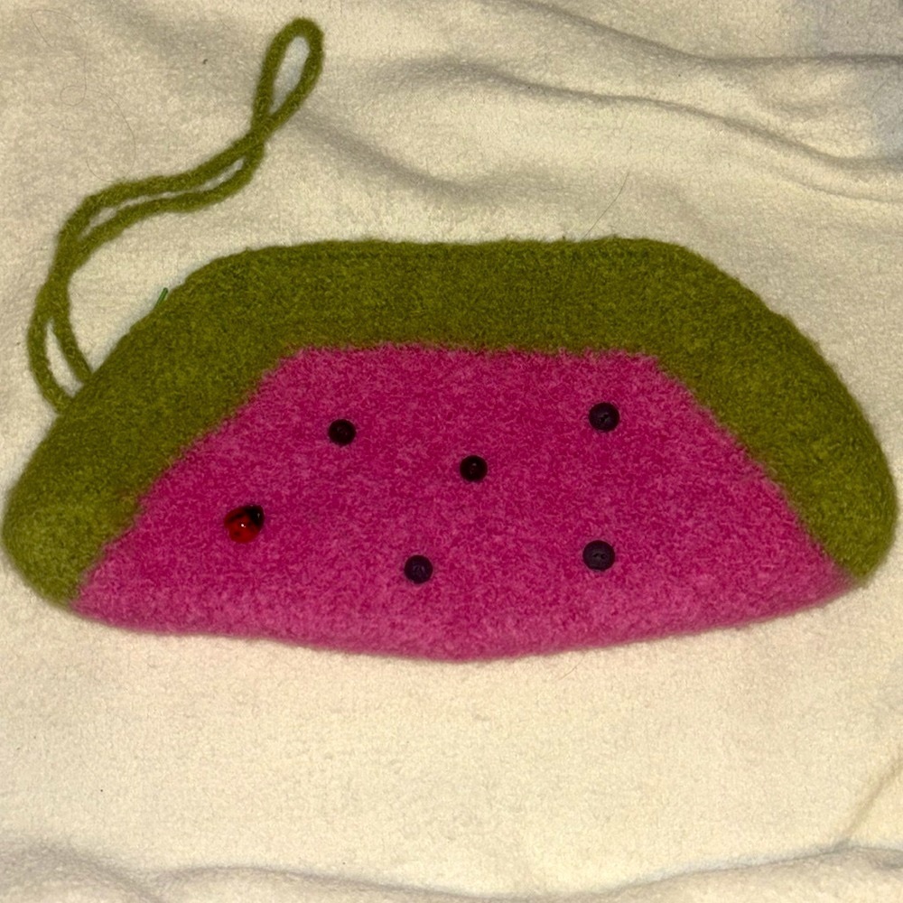 FLOWERBASKET LADYBUG DESIGN WATERMELON PURSE BY CHRISTINE PANE
ADORABLE WRISTLET